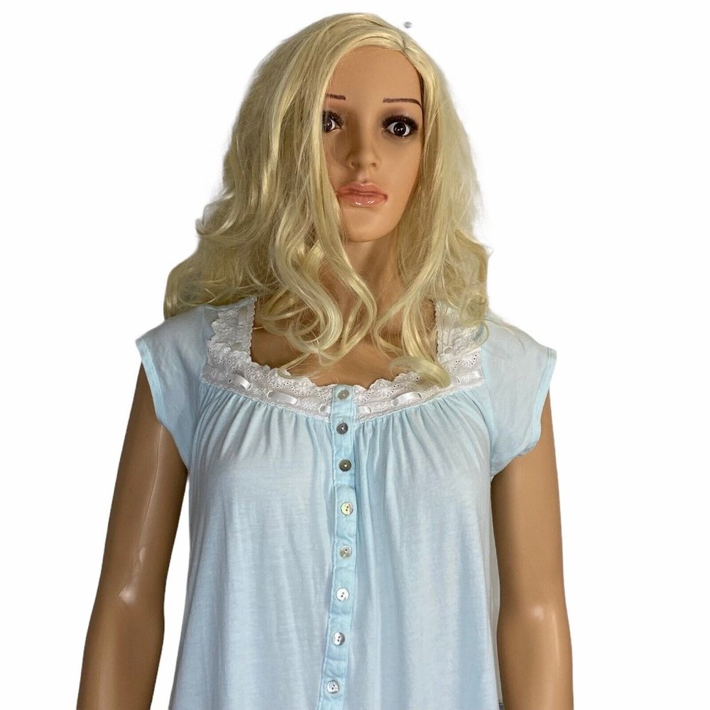Eileen West Cotton Blend Nightgown Light Blue Chemise XS/S Short - Picture 8 of 8